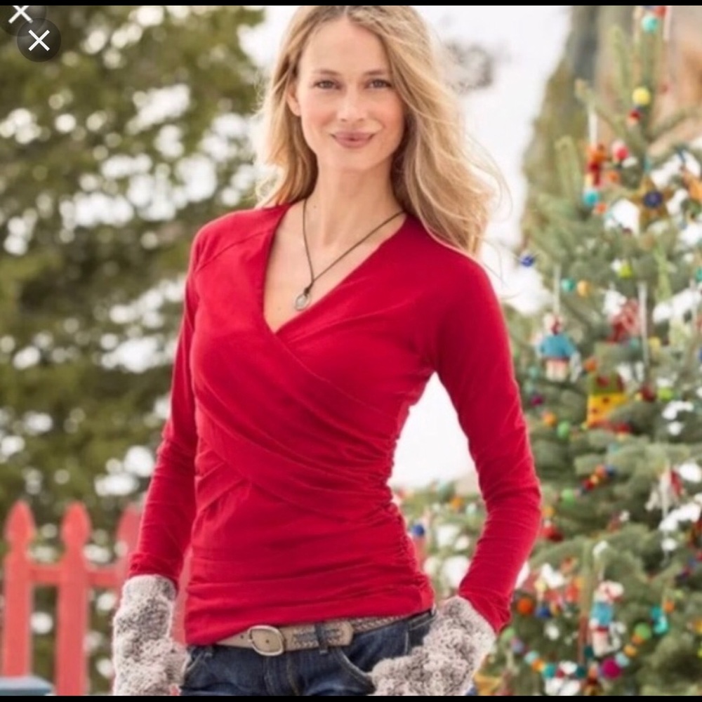 Sundance red top, wrap front, size Med